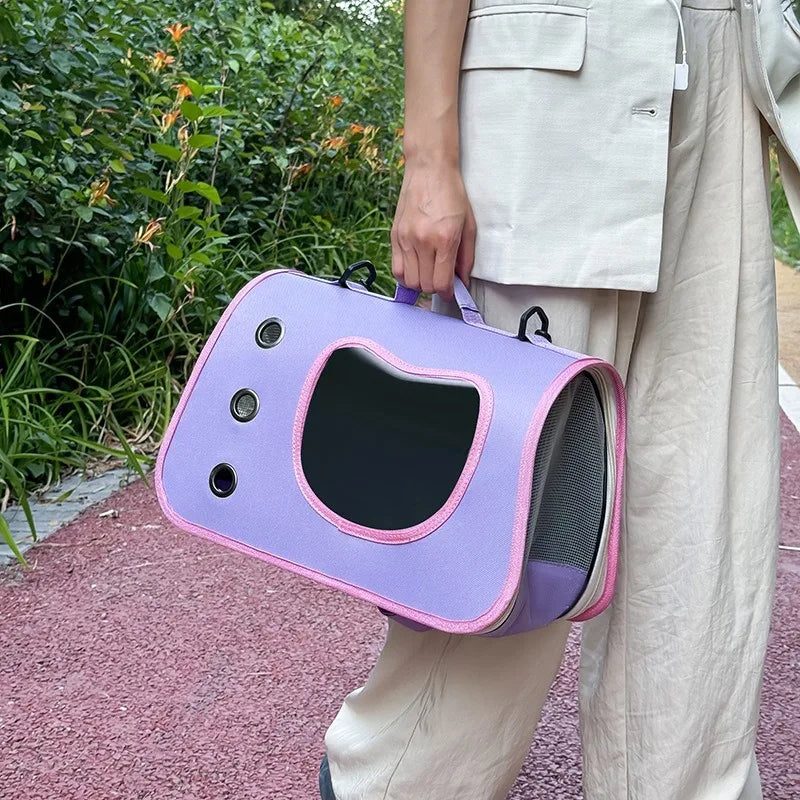 Portable Cat Carrier Backpack for Small Pets Foldable Breathable Pet Travel Bag (Dog & Cat), Lightweight, Adjustable Strap