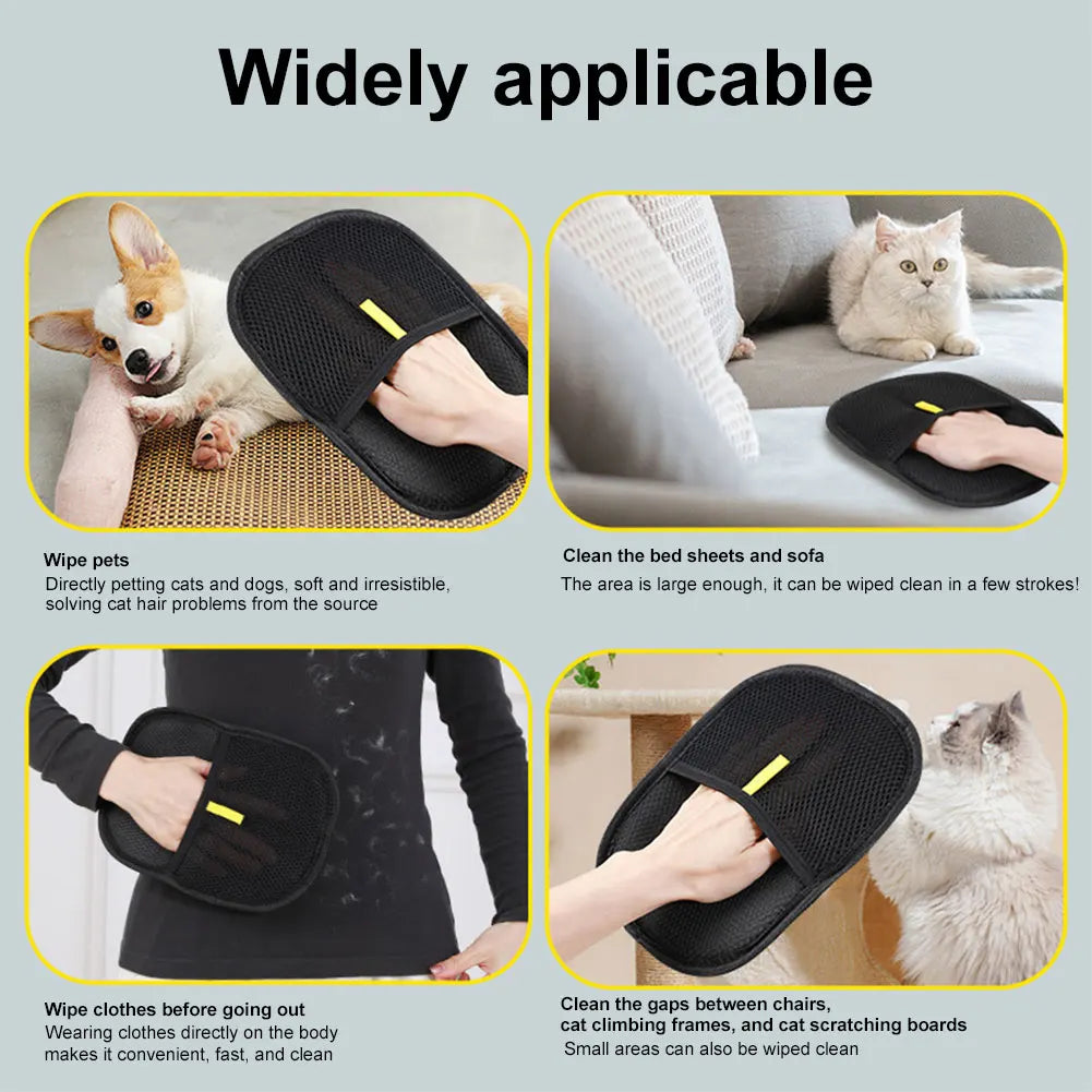Pet Grooming Gloves Cats Hair Brush Pet Hair Removal Gloves Dual Brush Static-Free Cat Hair Cleaning Tool Hair Stripping Mitts
