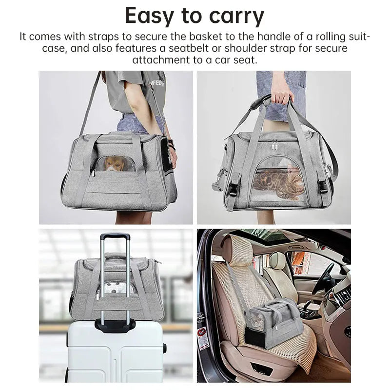 Foldable Pet Carrier Bag Small Dog Cat Carrying Out Bags Expansion Pet Travel Bag Mesh Breathable Expansion Crossbody Handbag