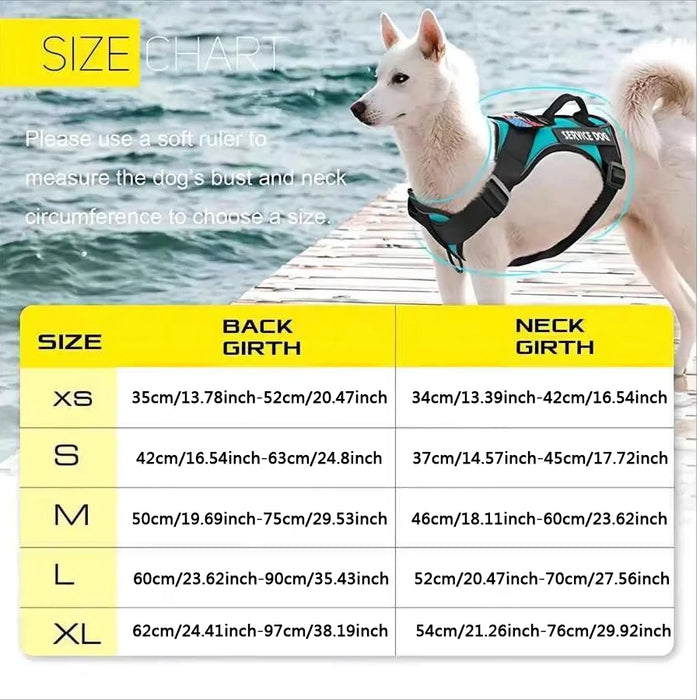 Service Dog Harness, Reflective Dog Vest Harness with 5 PCS Patches, Adjustable Soft Oxford Pet Harness, Inner Layer Mesh, Easy