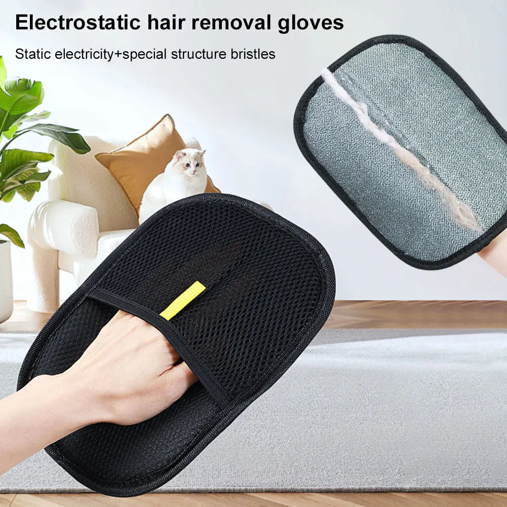 Pet Grooming Gloves Cats Hair Brush Pet Hair Removal Gloves Dual Brush Static-Free Cat Hair Cleaning Tool Hair Stripping Mitts