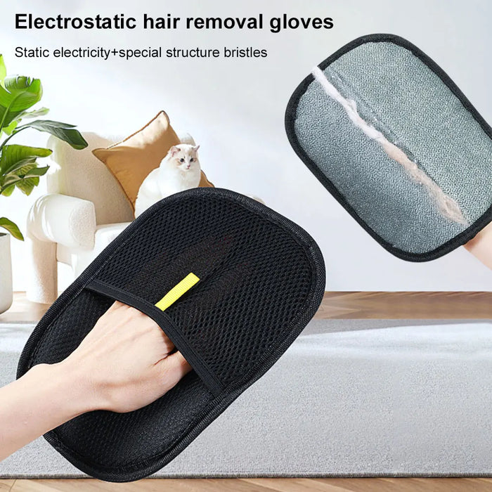Pet Grooming Gloves Cats Hair Brush Pet Hair Removal Gloves Dual Brush Static-Free Cat Hair Cleaning Tool Hair Stripping Mitts