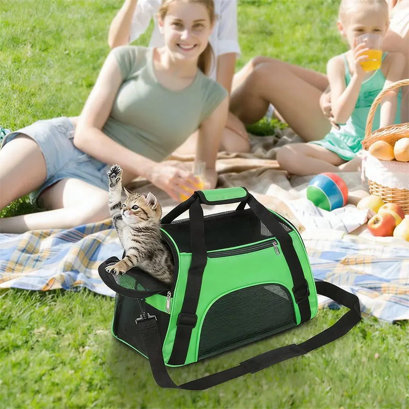 Foldable Pet Carrier Bag Small Dog Cat Carrying Out Bags Expansion Pet Travel Bag Mesh Breathable Expansion Crossbody Handbag