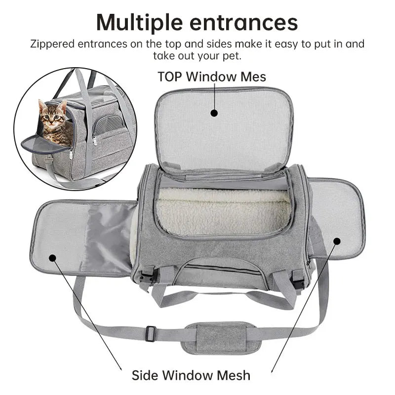 Foldable Pet Carrier Bag Small Dog Cat Carrying Out Bags Expansion Pet Travel Bag Mesh Breathable Expansion Crossbody Handbag
