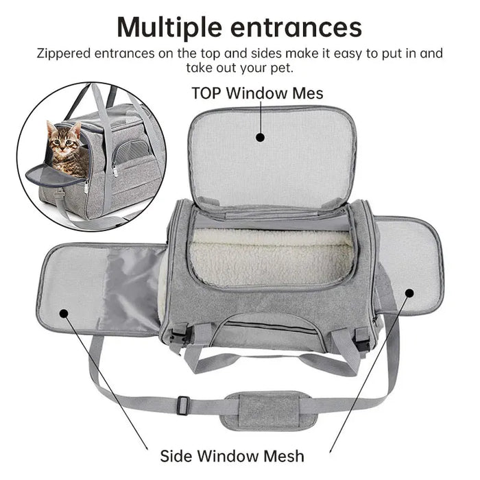 Foldable Pet Carrier Bag Small Dog Cat Carrying Out Bags Expansion Pet Travel Bag Mesh Breathable Expansion Crossbody Handbag